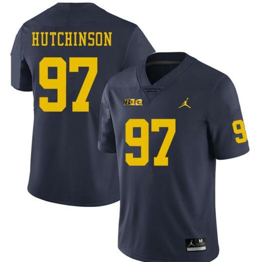 Men's Aidan Hutchinson Jersey Wolverines #97 Navy College Football