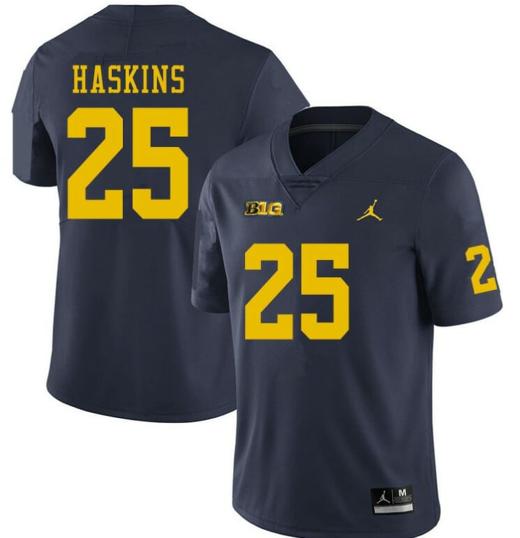 Men's Michigan Wolverines #25 Hassan Haskins Navy College Football Jersey