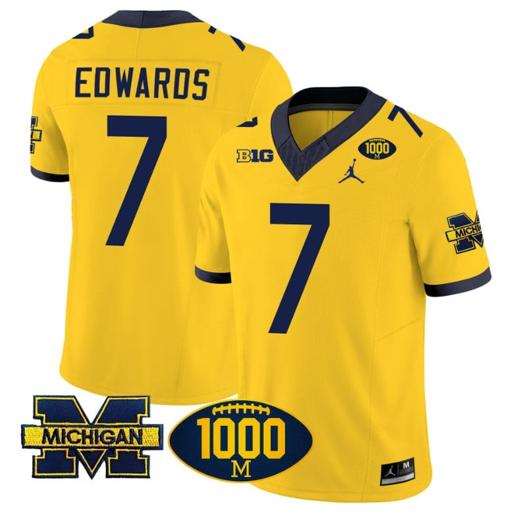 Men's Donovan Edwards Jersey #7 Michigan Wolverines 1000 Wins Patch Vapor College Football Maize