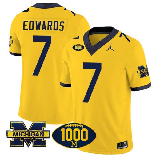 Men's Donovan Edwards Jersey #7 Michigan Wolverines 1000 Wins Patch Vapor Limited Football Maize