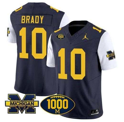 Men's Tom Brady Jersey #10 Michigan Wolverines 1000 Wins Patch Vapor Limited Football White Sleeves