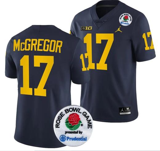 Men's Braiden McGregor Jersey #17 Michigan Wolverines Rose Bowl Game 2024 Patch College Football Playoff Navy