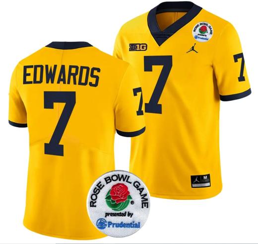 Men's Donovan Edwards Jersey #7 Michigan Wolverines Rose Bowl Game 2024 Patch College Football Playoff Maize