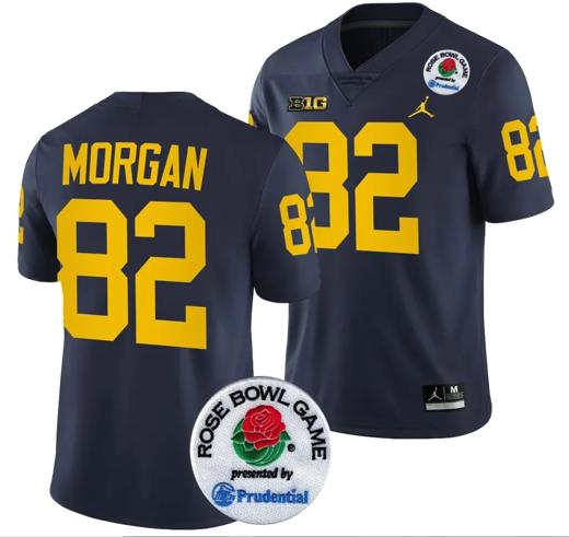 Men's Semaj Morgan Jersey #82 Michigan Wolverines Rose Bowl Game 2024 Patch College Football Playoff Navy