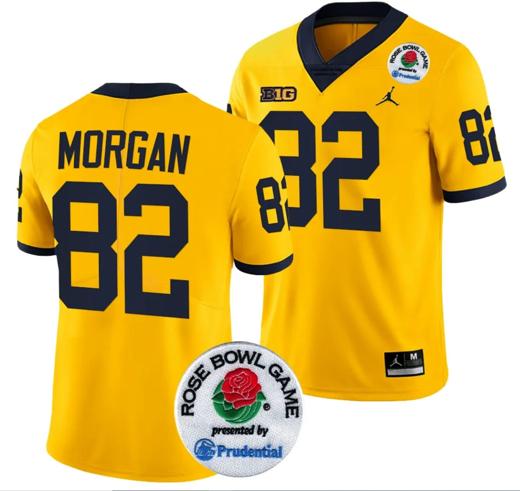 Men's Semaj Morgan Jersey #82 Michigan Wolverines Rose Bowl Game 2024 Patch College Football Playoff Maize