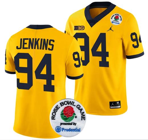 Men's Kris Jenkins Jersey #94 Michigan Wolverines Rose Bowl Game 2024 Patch College Football Playoff Maize