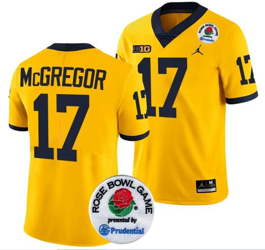 Men's Braiden McGregor Jersey #17 Michigan Wolverines Rose Bowl Game 2024 Patch College Football Playoff Maize