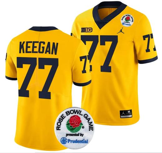 Men's Trevor Keegan Jersey #77 Michigan Wolverines Rose Bowl Game 2024 Patch College Football Playoff Maize