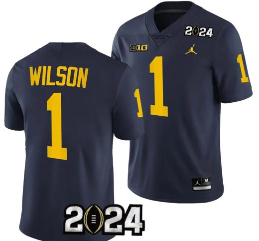 Men's Roman Wilson Jersey #1 Michigan Wolverines 2024 Football National Championship Playoff Navy