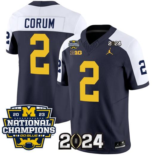 Men's Blake Corum Jersey #2 Michigan Wolverines Vapor Limited Football 2024 National Champions Patch Alternate