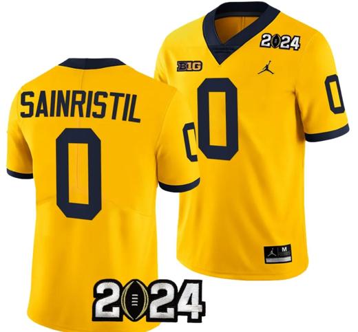 Men's Mike Sainristil Jersey #0 Michigan Wolverines 2024 Football National Championship Playoff Yellow