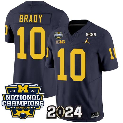 Men's Tom Brady Jersey #10 Michigan Wolverines Vapor Limited Football 2024 National Champions Patch Navy