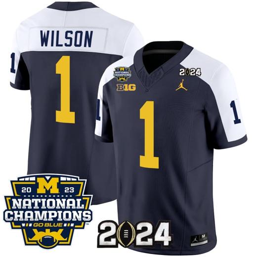 Men's Roman Wilson Jersey #1 Michigan Wolverines Vapor Limited Football 2024 National Champions Patch Alternate