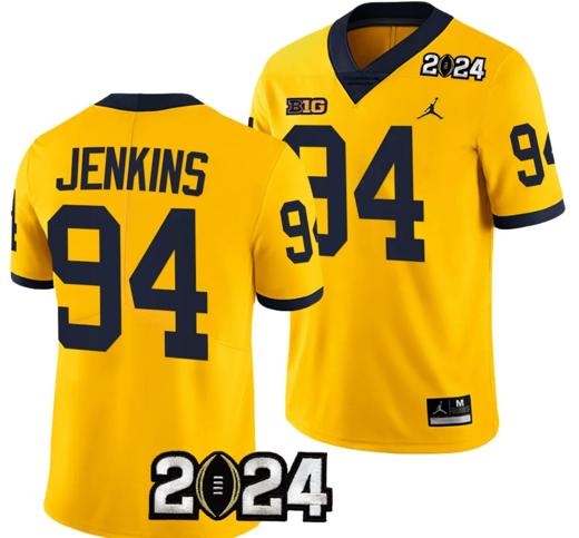 Men's Kris Jenkins Jersey #94 Michigan Wolverines 2024 Football National Championship Playoff Yellow