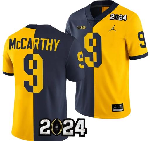 Men's JJ McCarthy Jersey #9 Michigan Wolverines 2024 Football National Championship Playoff Mazie