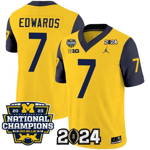 Men's Donovan Edwards Jersey #7 Michigan Wolverines Vapor Limited Football 2024 National Champions Patch Navy Sleeves