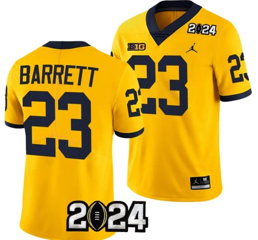 Men's Michael Barrett Jersey #23 Michigan Wolverines 2024 Football National Championship Playoff Yellow