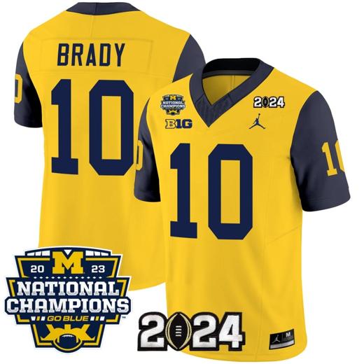 Men's Tom Brady Jersey #10 Michigan Wolverines Vapor Limited Football 2024 National Champions Patch Navy Sleeves