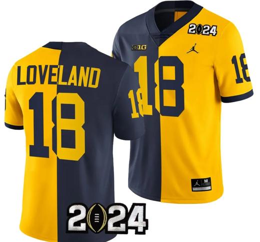 Men's Colston Loveland Jersey #18 Michigan Wolverines 2024 Football National Championship Playoff Mazie