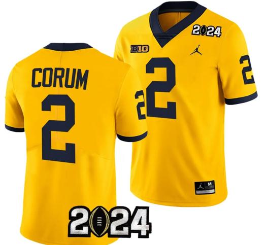 Men's Blake Corum Jersey #2 Michigan Wolverines 2024 Football National Championship Playoff Yellow