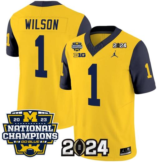 Men's Roman Wilson Jersey #1 Michigan Wolverines Vapor Limited Football 2024 National Champions Patch Navy Sleeves