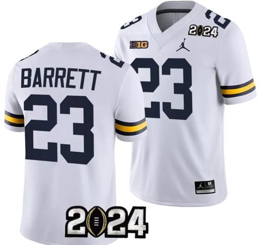 Men's Michael Barrett Jersey #23 Michigan Wolverines 2024 Football National Championship Playoff White