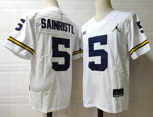 Men's Michigan Wolverines #5 Sainristil NCAA Football Jersey White