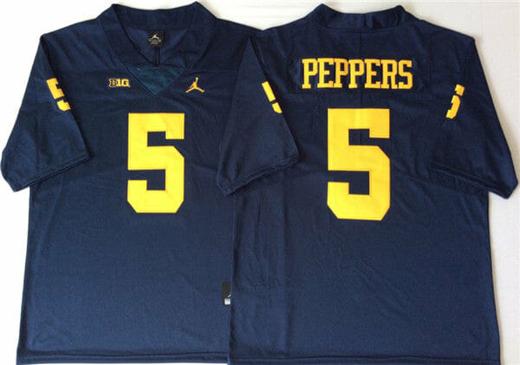 Men's Michigan Wolverines Jabrill Peppers Jersey #5 College Football Game Navy