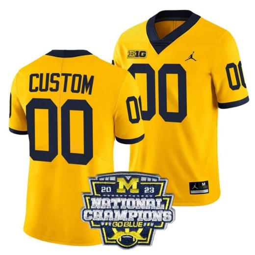 Men's Custom Michigan Wolverines Jersey Name and Number Football 2023 National Champions Patch Yellow