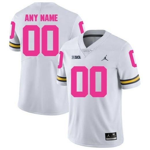 Men's Personalized Michigan Jersey College Football White Pink