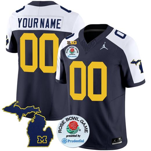 Men's Custom Michigan Wolverines Jersey Name and Number Vapor Limited Rose Bowl Patch Alternate