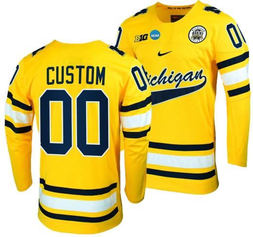 Men's Custom Michigan Wolverines Jersey Name and Number 2023 NCAA Hockey Tournament Maize