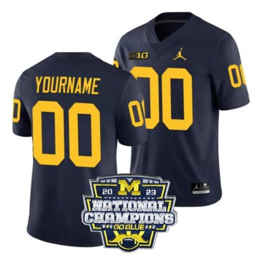 Men's Custom Michigan Wolverines Jersey Name and Number Football 2023 National Champions Patch Navy