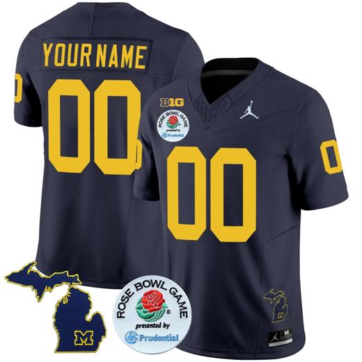 Men's Custom Michigan Wolverines Jersey Name and Number Vapor Limited Rose Bowl Patch Navy