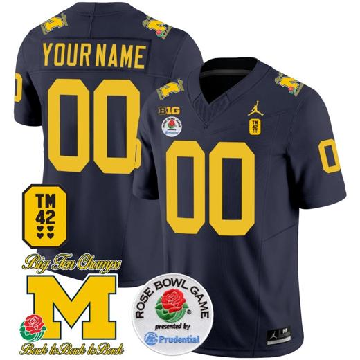 Men's Custom Michigan Wolverines Jersey Name and Number Vapor TM 42 Honor – Rose Bowl Patch Football Navy