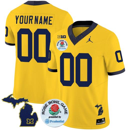 Men's Custom Michigan Wolverines Jersey Name and Number Vapor Limited Rose Bowl Patch Maize