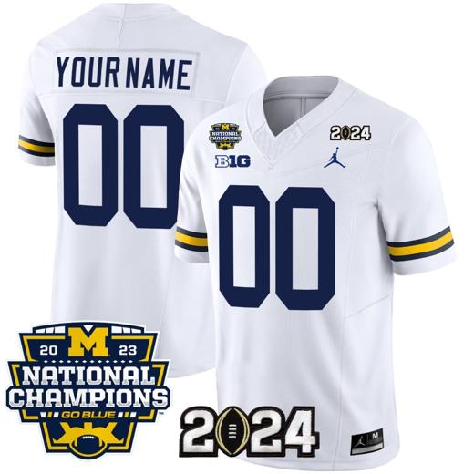 Men's Custom Michigan Wolverines Jersey Name and Number Vapor Limited Football 2024 National Champions Patch White