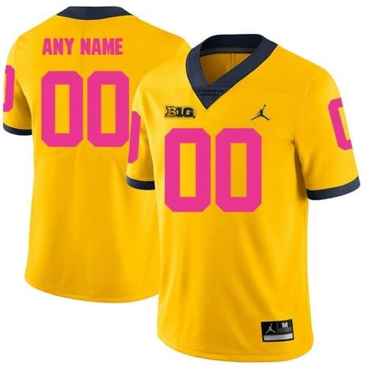 Men's Custom Michigan Wolverines Jersey Yellow Pink College Football