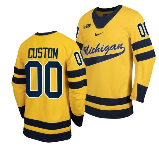 Men's Custom Michigan Wolverines Jersey Name and Number Classic Hockey Maize Replica 2023-24