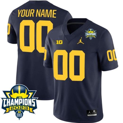 Men's Custom Michigan Wolverines Jersey Name and Number 2023 Big Ten Champions Patch Navy