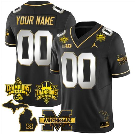 Men's Custom Michigan Wolverines Jersey Name and Number 2023 Big Ten Back to Back Champions Patch Black Limited