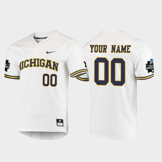 Men's Michigan Wolverines Custom Name and Number White 2019 Ncaa Baseball College World Series Jersey