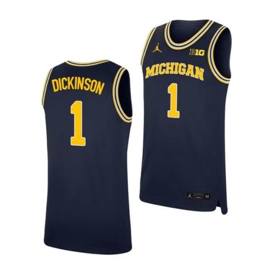 Men's Men's #1 Hunter Dickinson Jersey Michigan Wolverines College Basketball Jerseys Navy