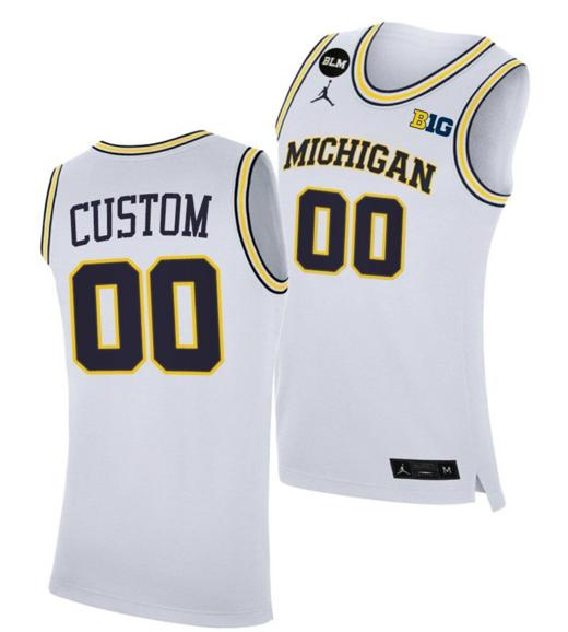 Men's Custom Michigan Wolverines Jersey Name and Number College Basketball Champions White BLM March Madness