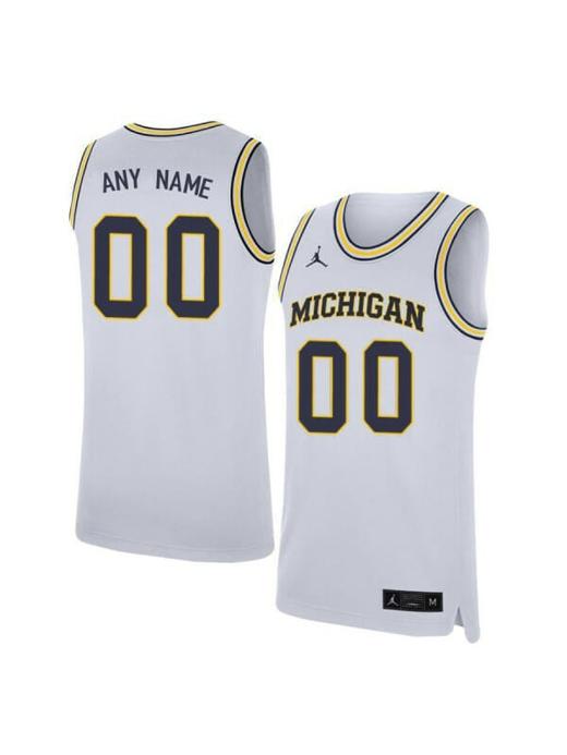 Men's Custom Michigan Wolverines Jersey College Basketball Name and Number Elite White Retro