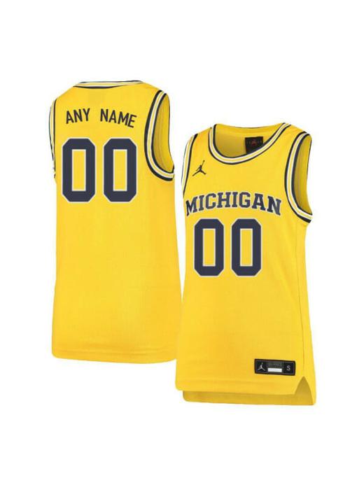 Men's Custom Michigan Wolverines Jersey College Basketball Name and Number Elite Yellow Retro