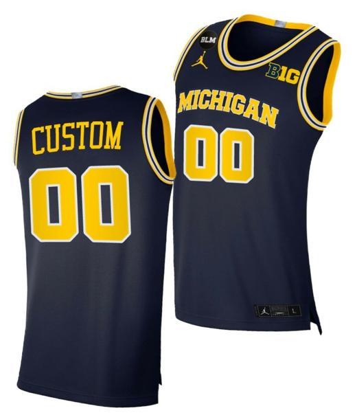 Men's Custom Michigan Wolverines Jersey Name and Number College Basketball Champions Navy BLM March Madness