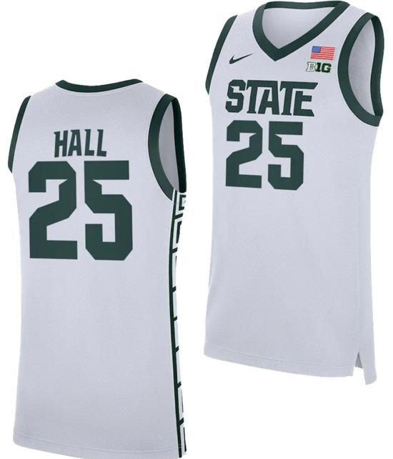 Men's Malik Hall Jersey #25 Michigan State Spartans Replica Basketball 2023-24 White