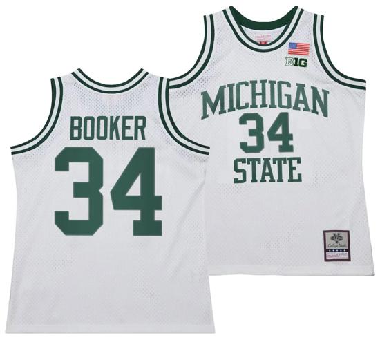 Men's Xavier Booker Jersey #34 Michigan State Spartans 125th Basketball Anniversary 1990 Throwback White