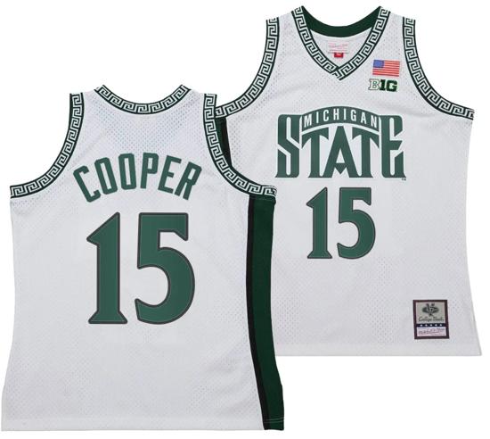 Men's Carson Cooper Jersey #15 Michigan State Spartans 125th Basketball Anniversary 1999 Throwback White